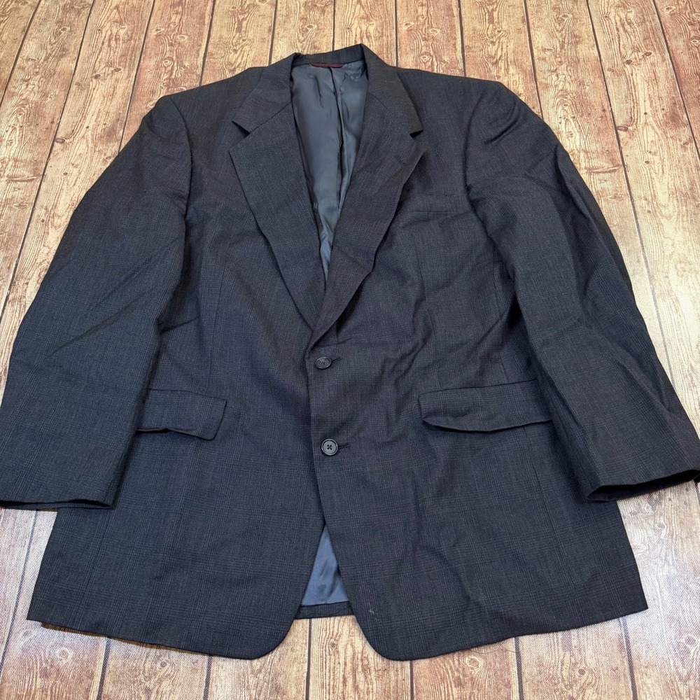 Hart Schaffner Marx Gold Trumpeter Suit Jacket Mens 42 Regular Gray Plaid Wool